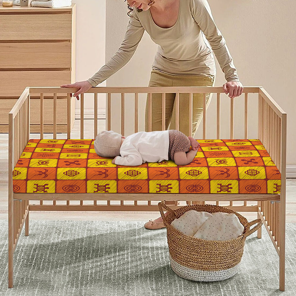 West Adinkra Symbols Pattern Print Baby Crib Sheet