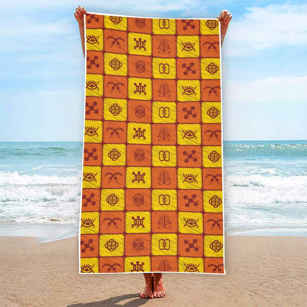 West Adinkra Symbols Pattern Print Beach Towel