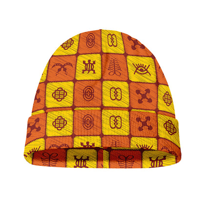 West Adinkra Symbols Pattern Print Beanie