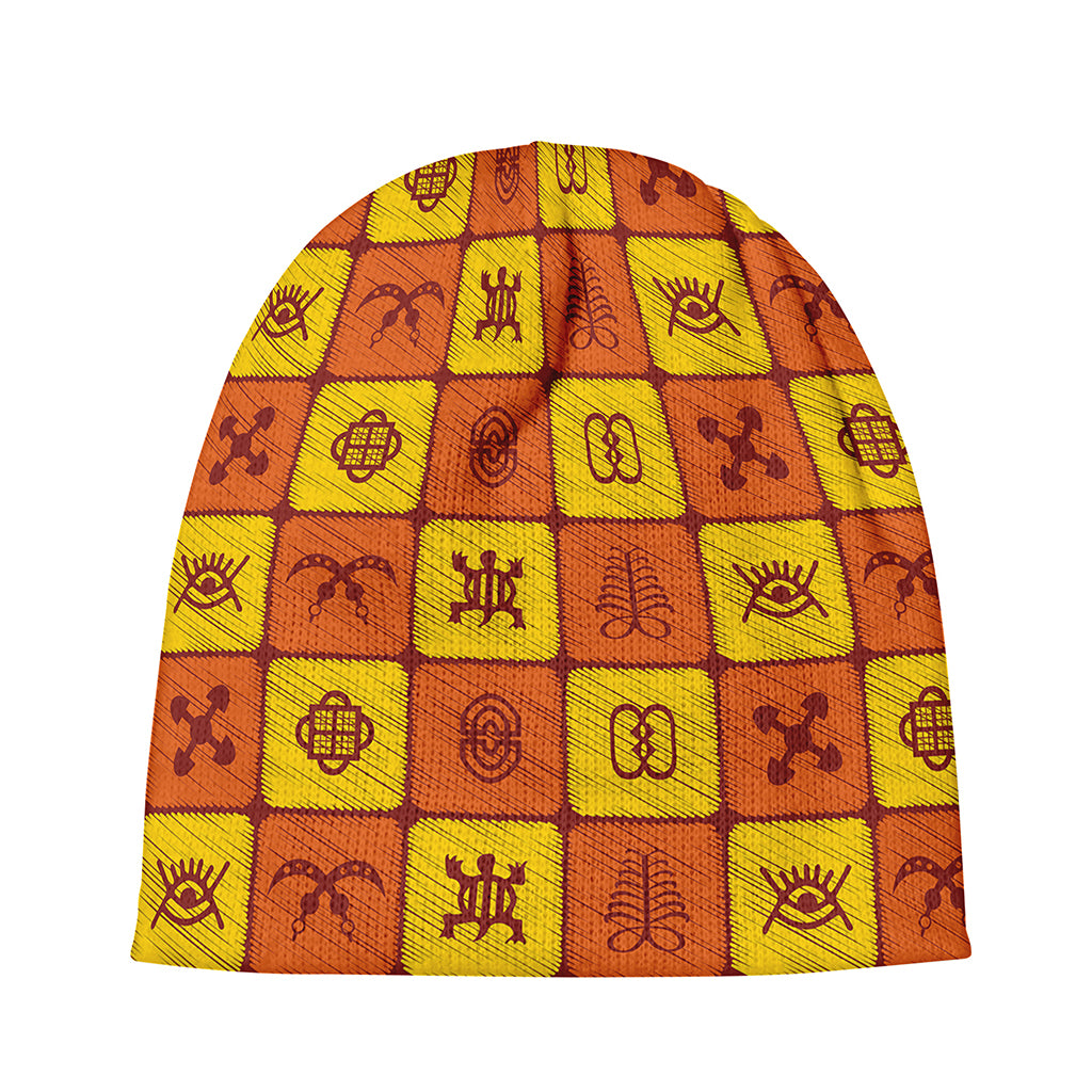 West Adinkra Symbols Pattern Print Beanie