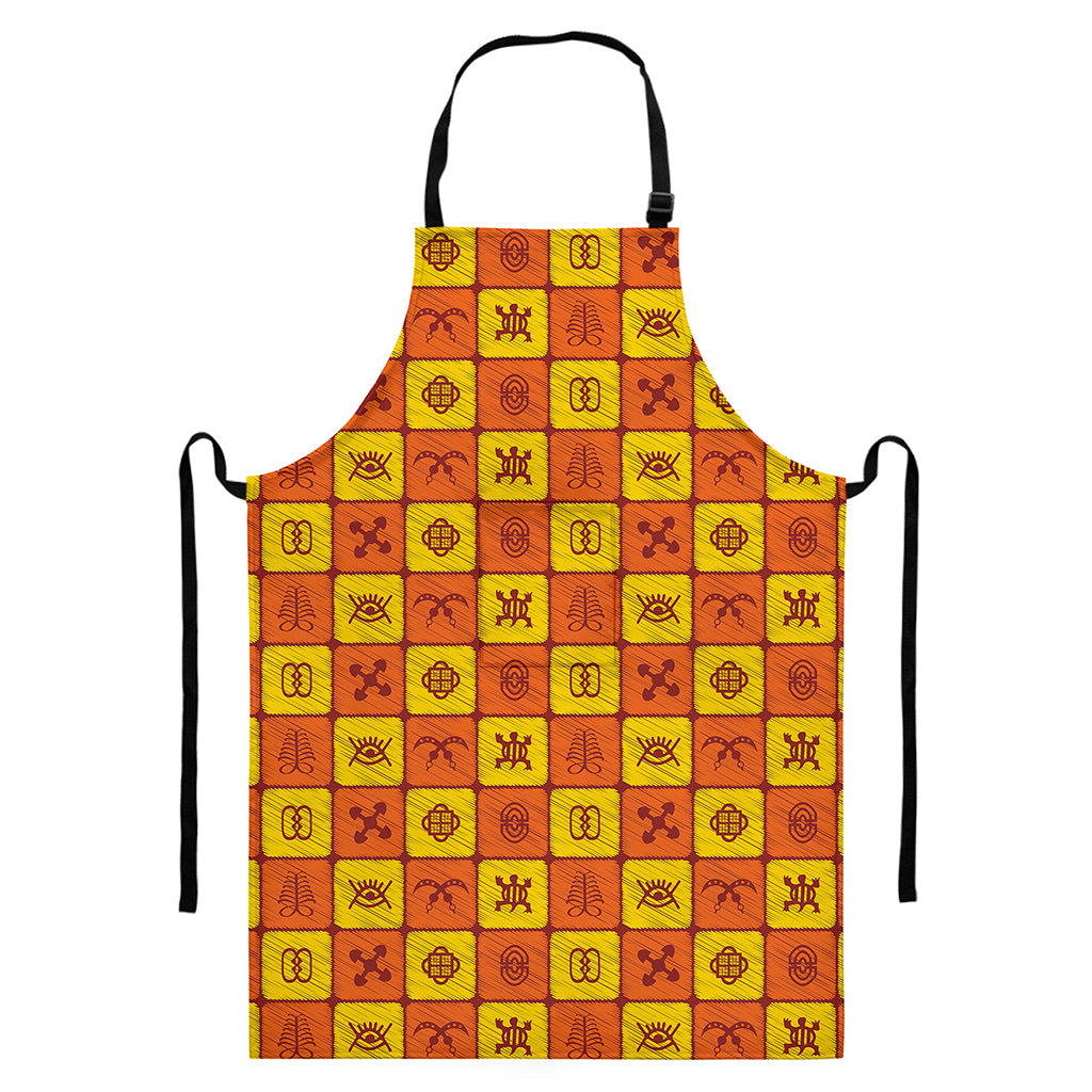 West Adinkra Symbols Pattern Print Bib Apron With Pocket