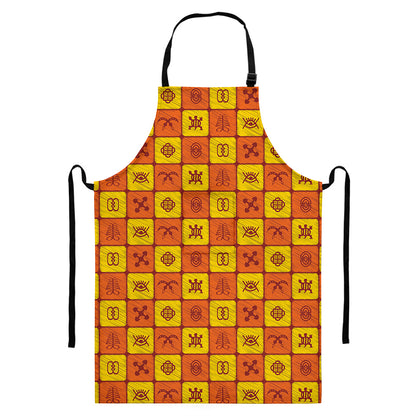 West Adinkra Symbols Pattern Print Bib Apron With Pocket