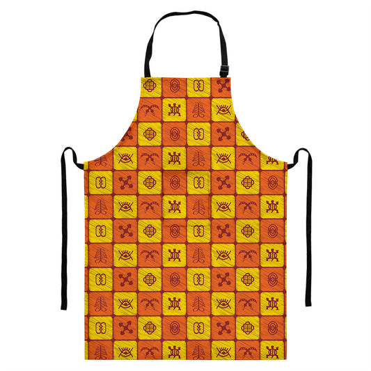 West Adinkra Symbols Pattern Print Bib Apron With Pocket