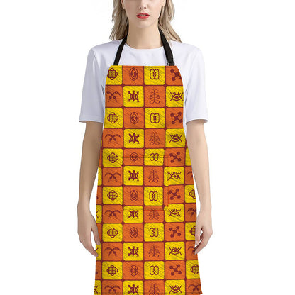 West Adinkra Symbols Pattern Print Bib Apron With Pocket