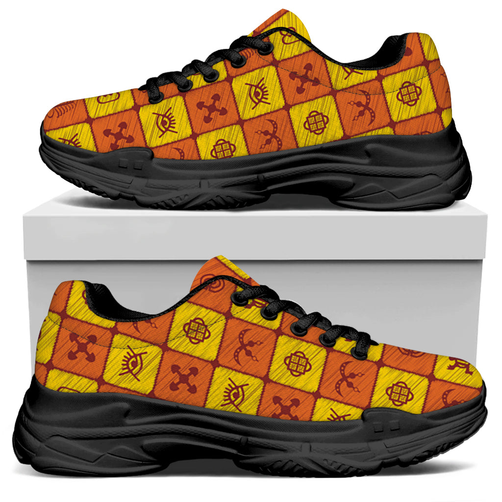 West Adinkra Symbols Pattern Print Black Chunky Shoes