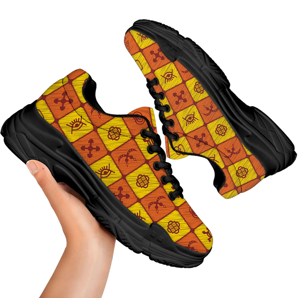 West Adinkra Symbols Pattern Print Black Chunky Shoes