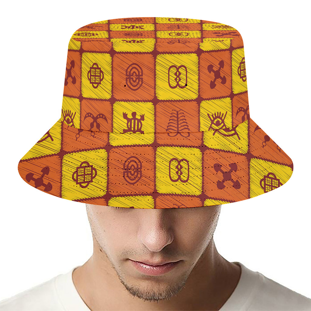 West Adinkra Symbols Pattern Print Bucket Hat