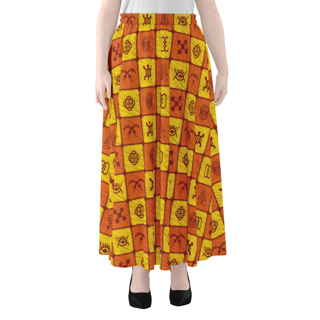 West Adinkra Symbols Pattern Print Chiffon Maxi Skirt