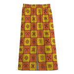 West Adinkra Symbols Pattern Print Cotton Front Slit Maxi Skirt