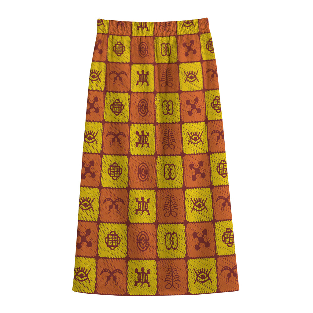 West Adinkra Symbols Pattern Print Cotton Front Slit Maxi Skirt