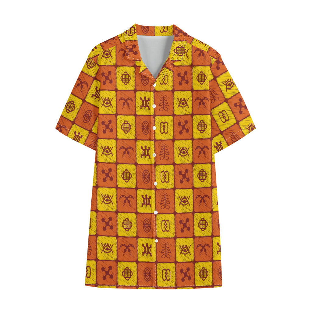 West Adinkra Symbols Pattern Print Cotton Hawaiian Shirt