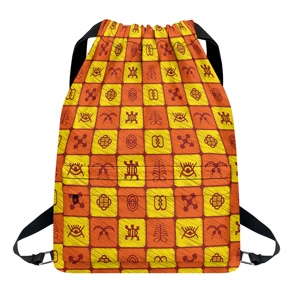 West Adinkra Symbols Pattern Print Drawstring Backpack