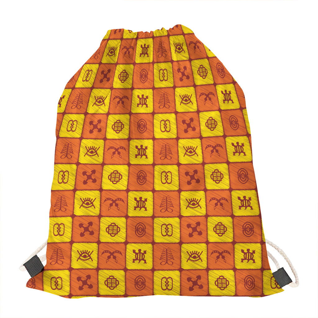 West Adinkra Symbols Pattern Print Drawstring Bag