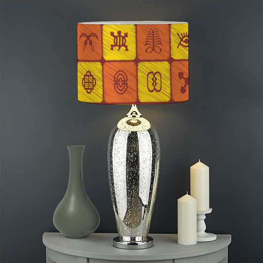 West Adinkra Symbols Pattern Print Drum Lamp Shade