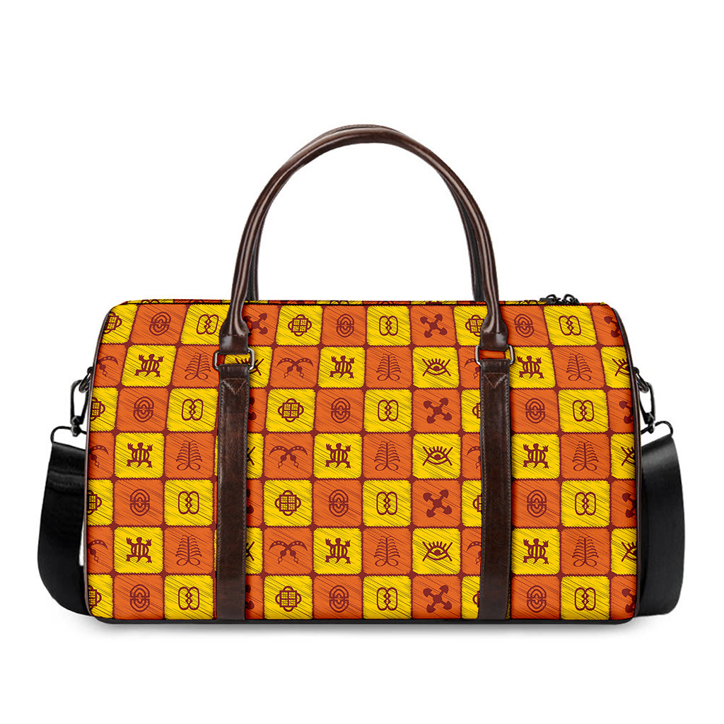 West Adinkra Symbols Pattern Print Duffle Bag