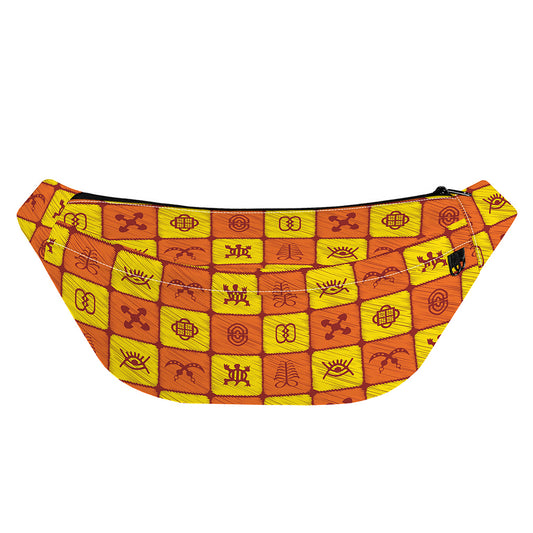 West Adinkra Symbols Pattern Print Fanny Pack