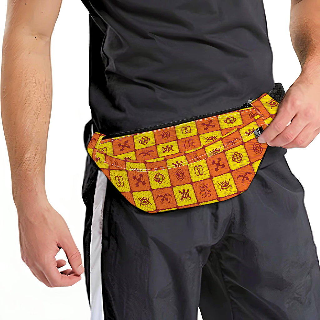West Adinkra Symbols Pattern Print Fanny Pack