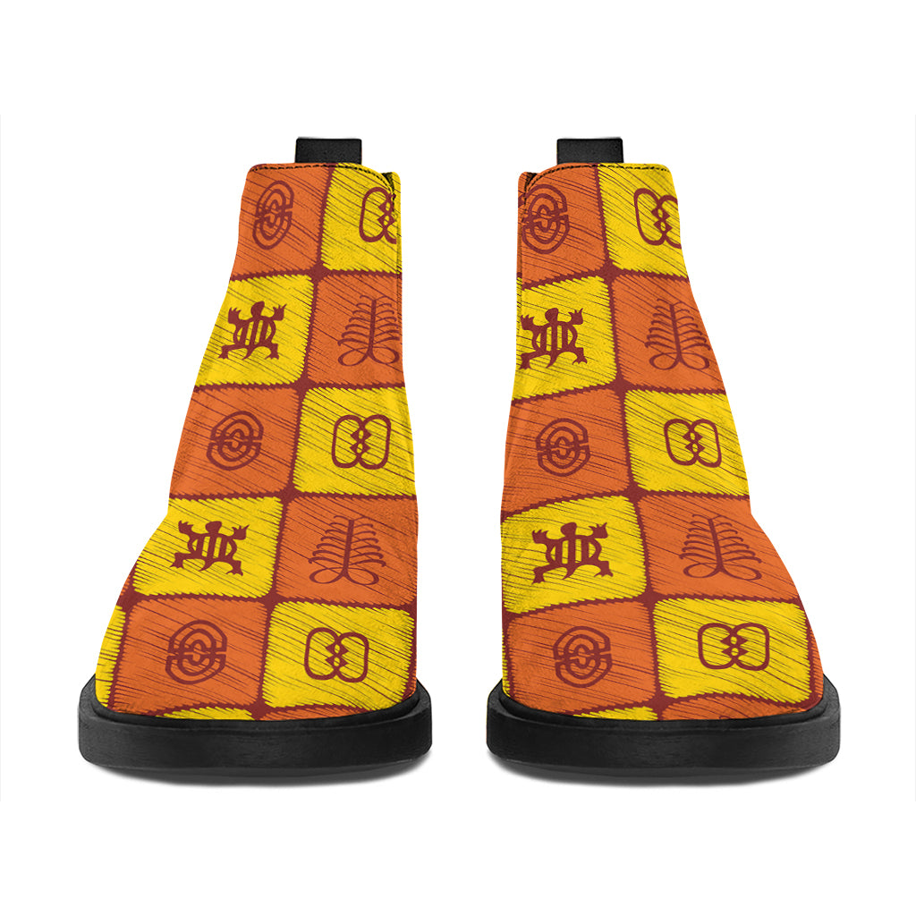 West Adinkra Symbols Pattern Print Flat Ankle Boots
