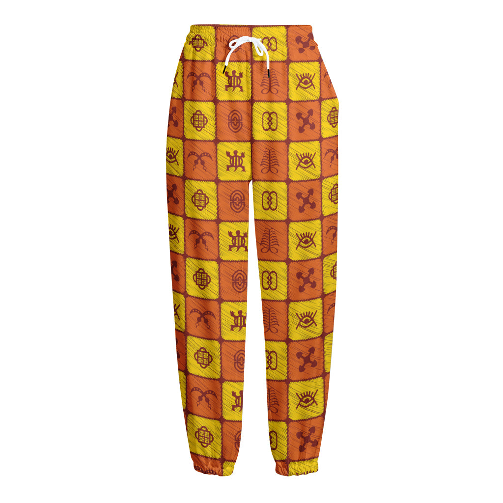 West Adinkra Symbols Pattern Print Fleece Lined Knit Pants