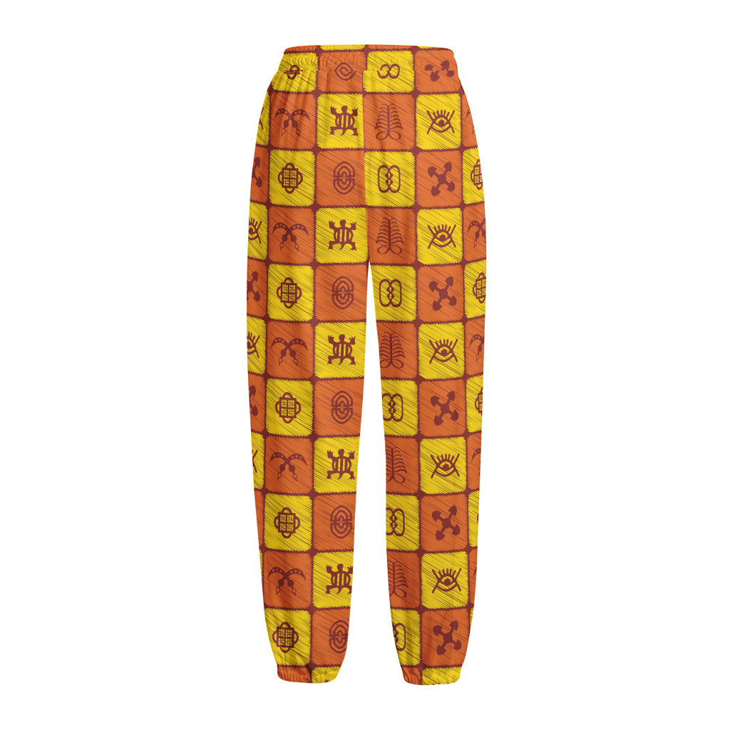 West Adinkra Symbols Pattern Print Fleece Lined Knit Pants