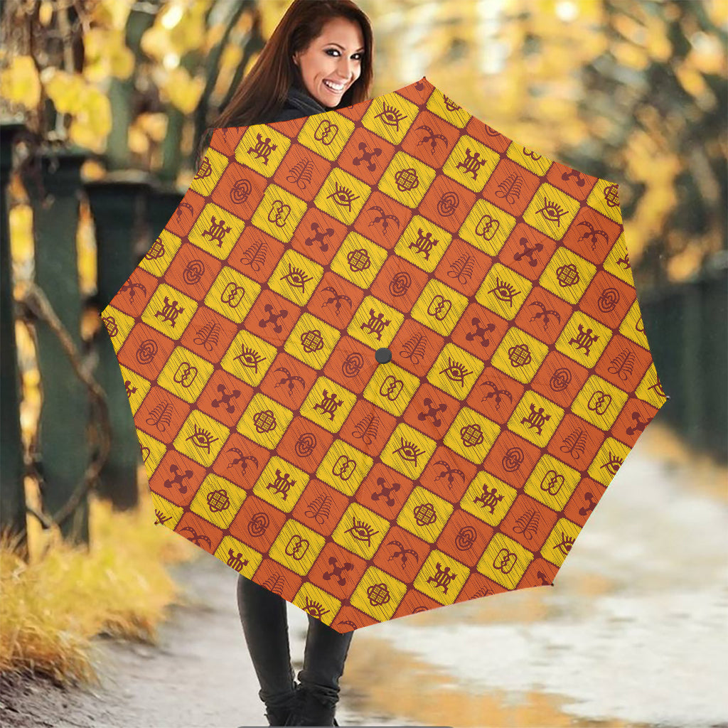 West Adinkra Symbols Pattern Print Foldable Umbrella