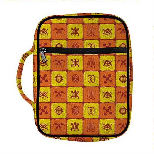 West Adinkra Symbols Pattern Print Front Pocket Bible Bag