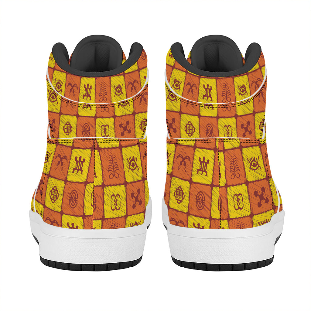 West Adinkra Symbols Pattern Print High Top Leather Sneakers