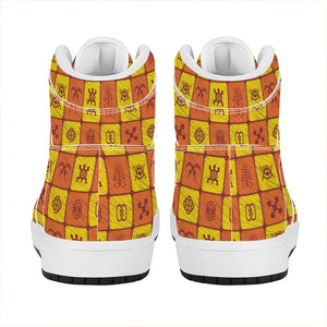 West Adinkra Symbols Pattern Print High Top Leather Sneakers