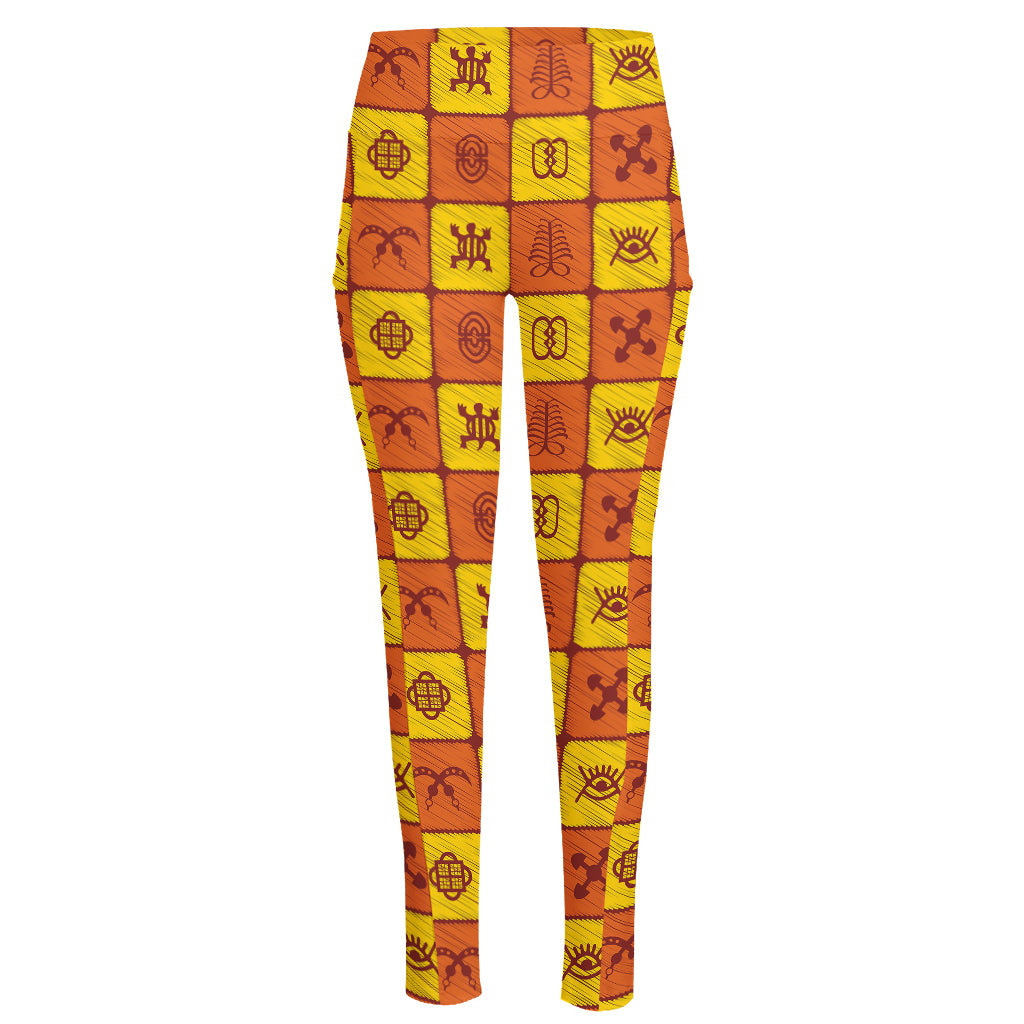 West Adinkra Symbols Pattern Print High-Waisted Pocket Leggings