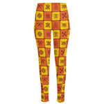 West Adinkra Symbols Pattern Print High-Waisted Pocket Leggings