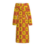 West Adinkra Symbols Pattern Print Hooded Bathrobe