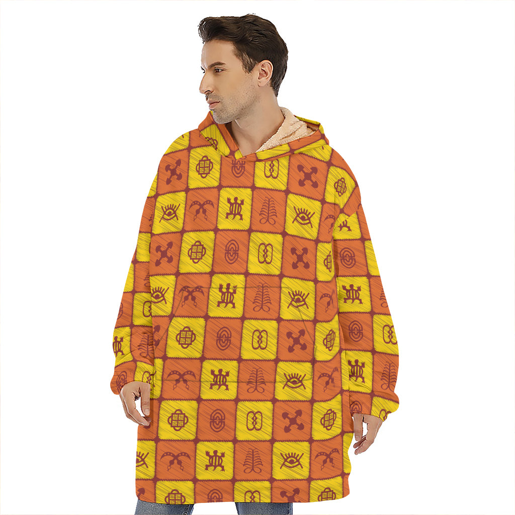 West Adinkra Symbols Pattern Print Hoodie Blanket