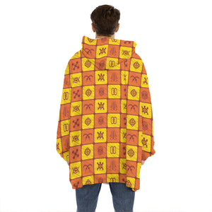 West Adinkra Symbols Pattern Print Hoodie Blanket