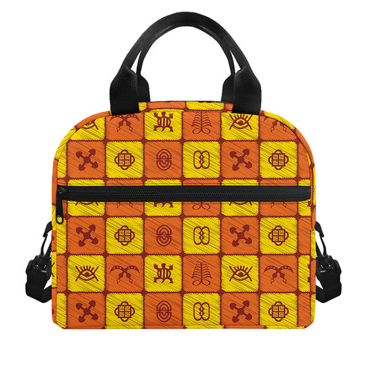 West Adinkra Symbols Pattern Print Insulated Lunch Bag