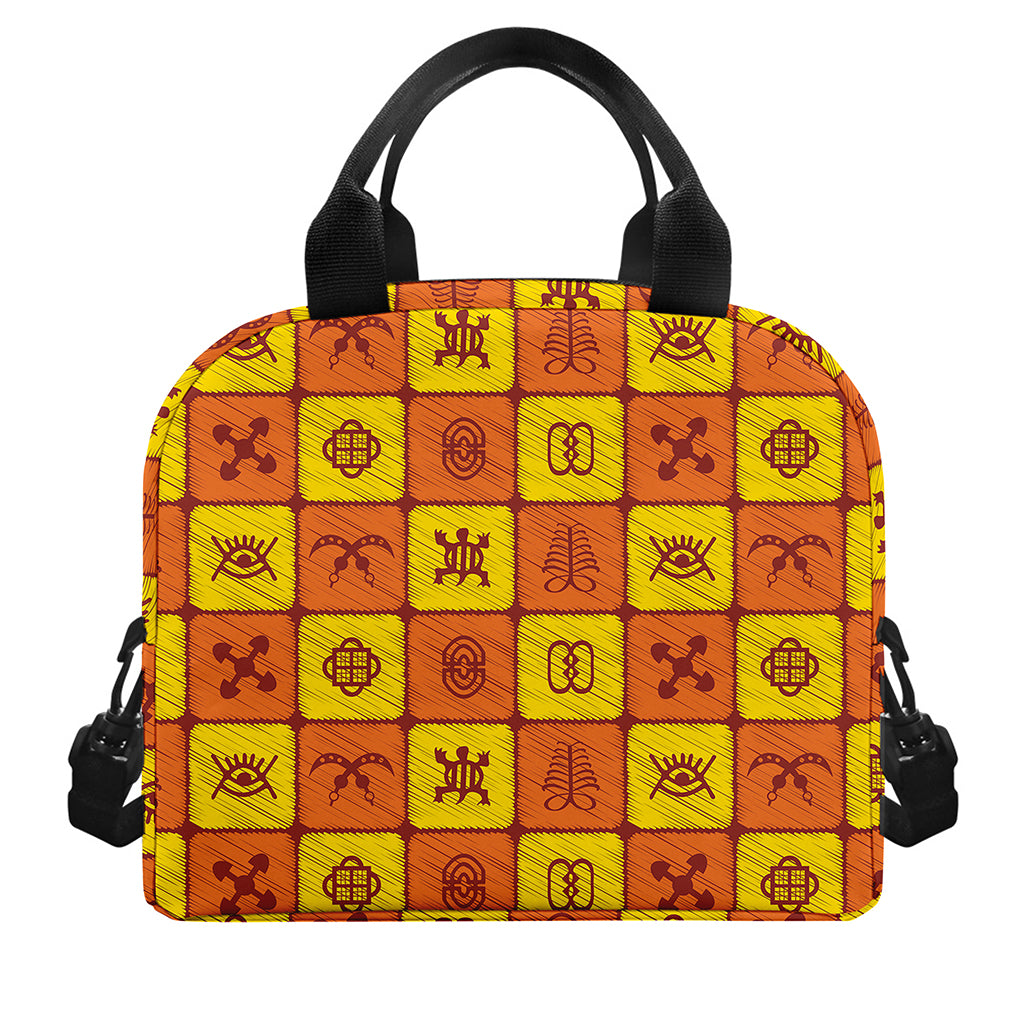 West Adinkra Symbols Pattern Print Insulated Lunch Bag