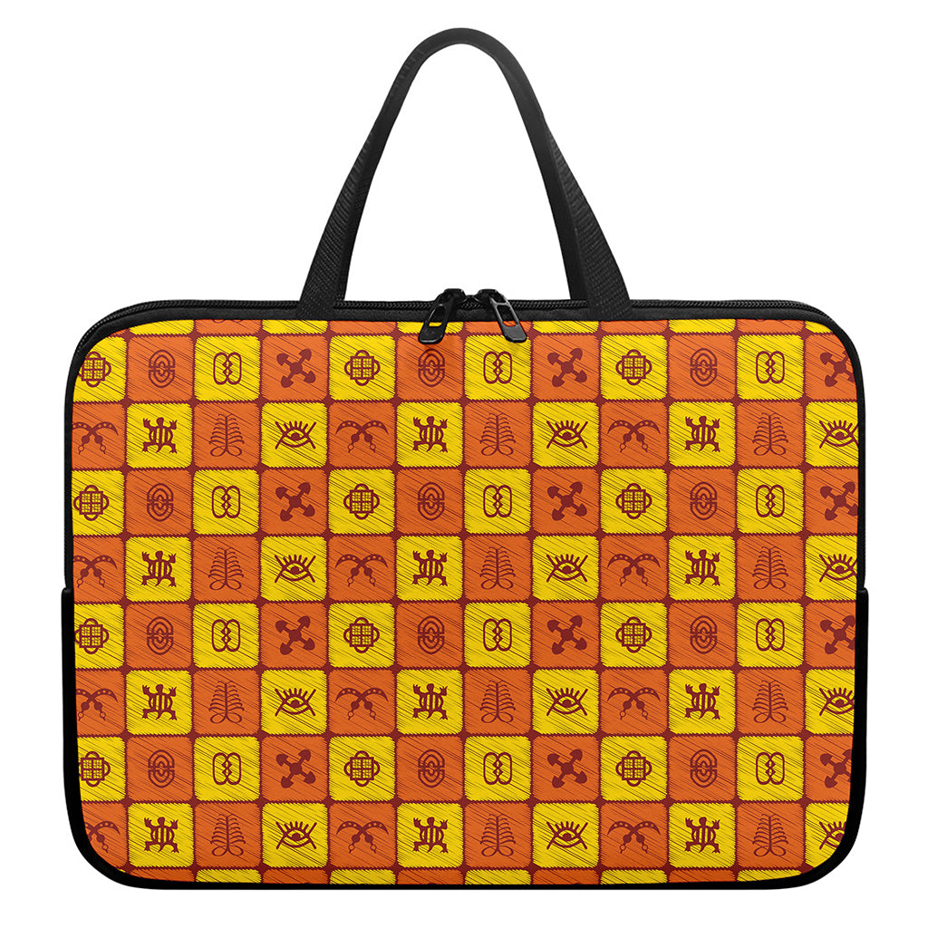 West Adinkra Symbols Pattern Print Laptop Sleeve With Handle