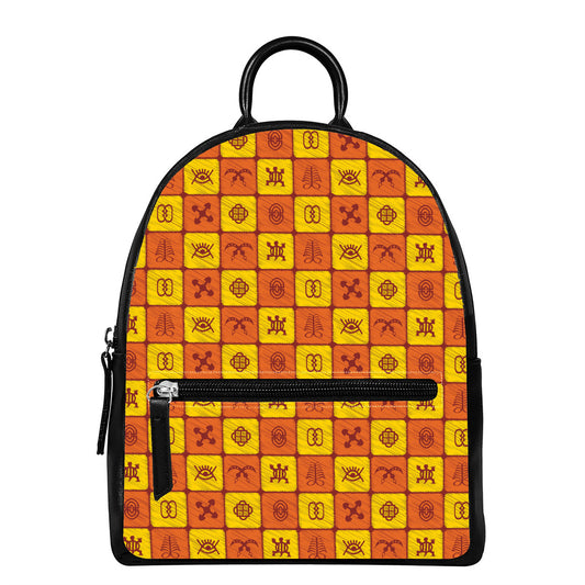 West Adinkra Symbols Pattern Print Leather Backpack