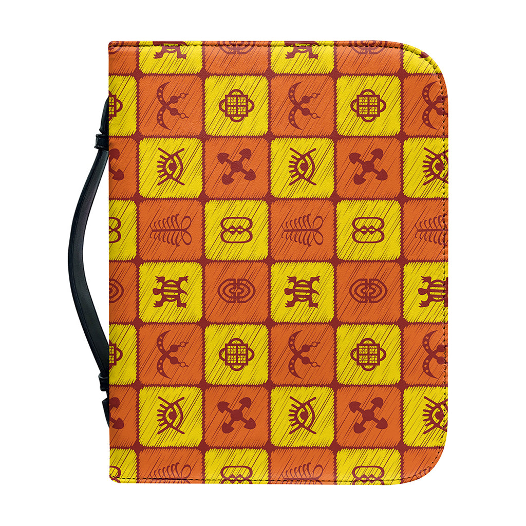 West Adinkra Symbols Pattern Print Leather Bible Cover