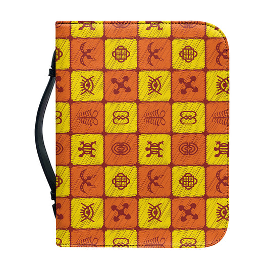 West Adinkra Symbols Pattern Print Leather Bible Cover