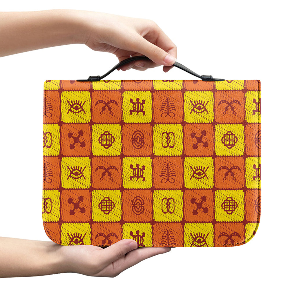 West Adinkra Symbols Pattern Print Leather Bible Cover