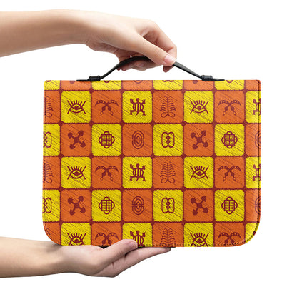 West Adinkra Symbols Pattern Print Leather Bible Cover