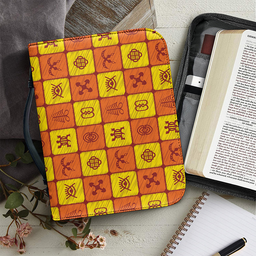 West Adinkra Symbols Pattern Print Leather Bible Cover