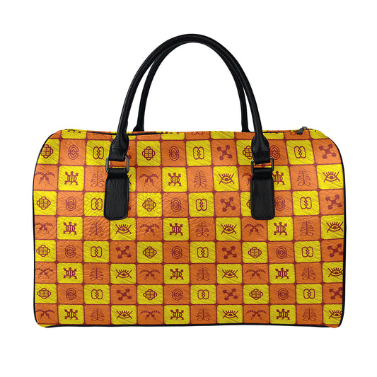 West Adinkra Symbols Pattern Print Leather Duffle Bag