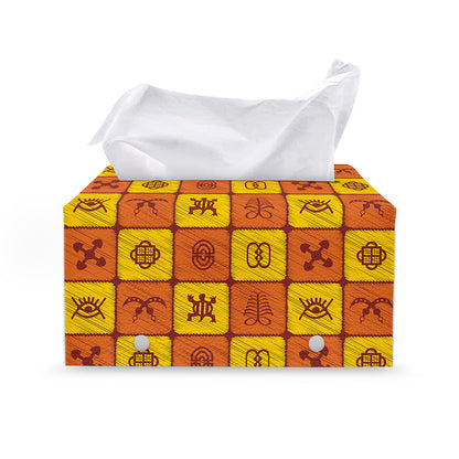 West Adinkra Symbols Pattern Print Leather Tissue Box Cover