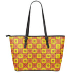 West Adinkra Symbols Pattern Print Leather Tote Bag