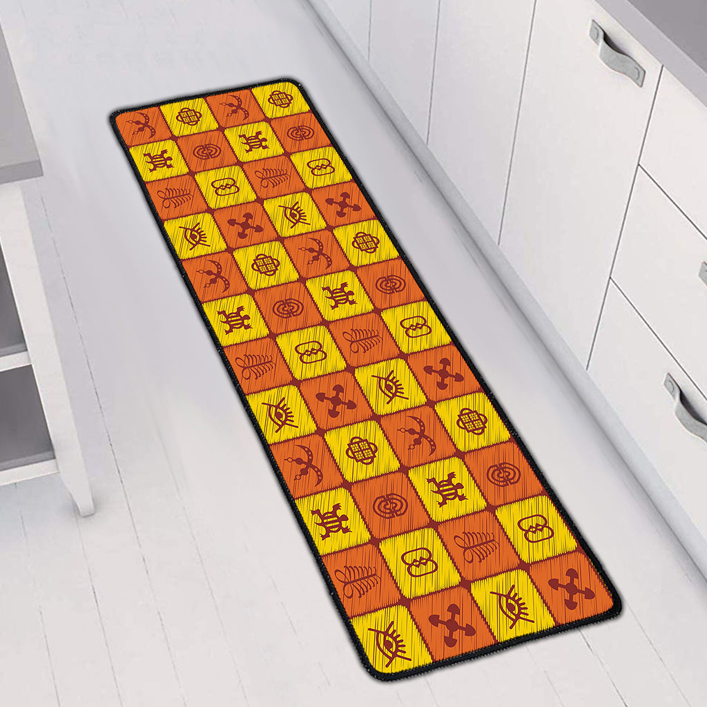 West Adinkra Symbols Pattern Print Long Kitchen Mat