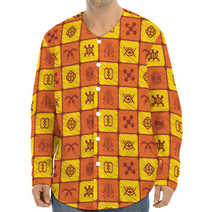 West Adinkra Symbols Pattern Print Long Sleeve Baseball Jersey