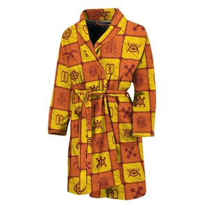 West Adinkra Symbols Pattern Print Men's Bathrobe