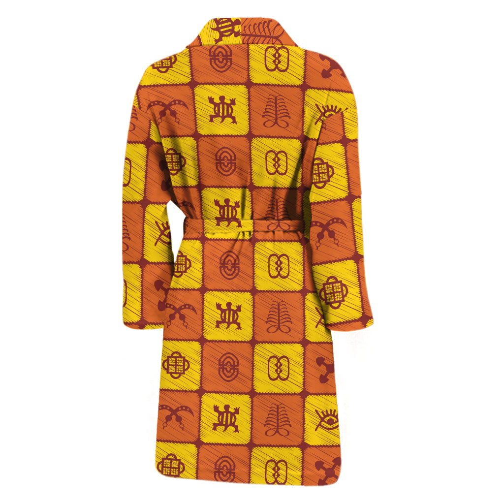 West Adinkra Symbols Pattern Print Men's Bathrobe