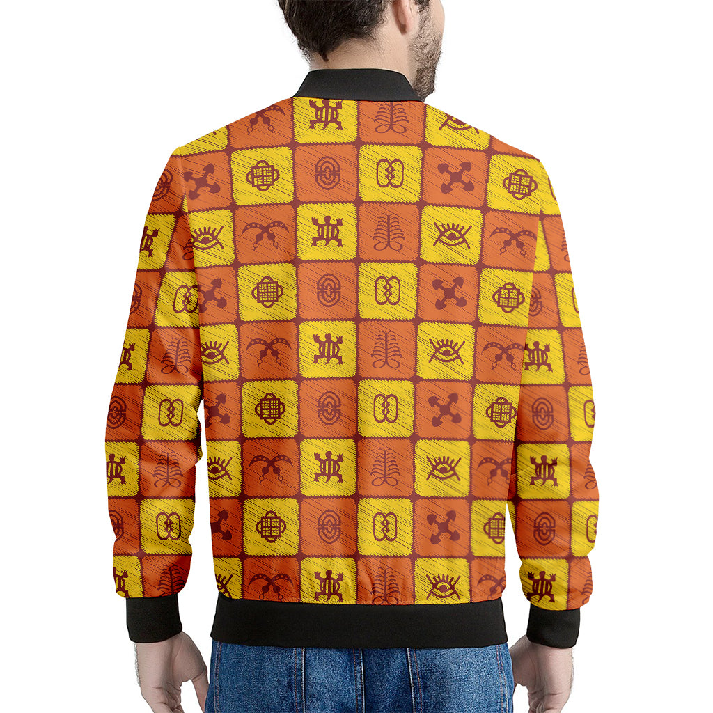 West Adinkra Symbols Pattern Print Men's Bomber Jacket